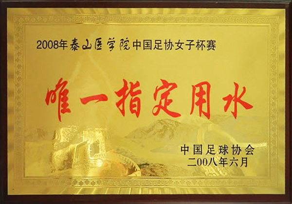 2008年泰山醫學院中國足協女(nǚ)子杯賽唯一指定用(yòng)水(shuǐ)